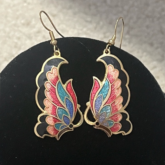 Cloisonne Jewelry - Vintage Cloisonné Butterfly Earrings